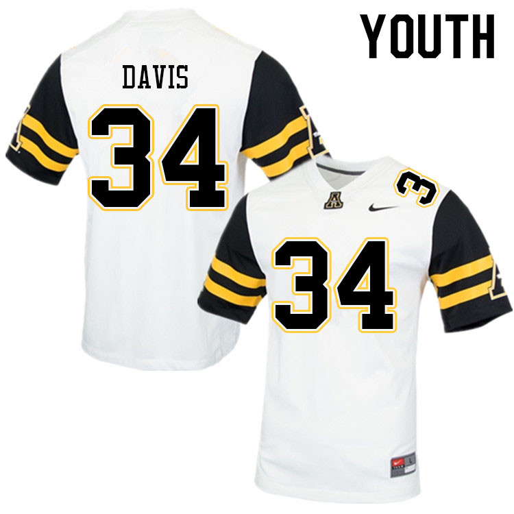 Youth #34 Bradley Davis Appalachian State Mountaineers College Football Jerseys Sale-White - Click Image to Close
